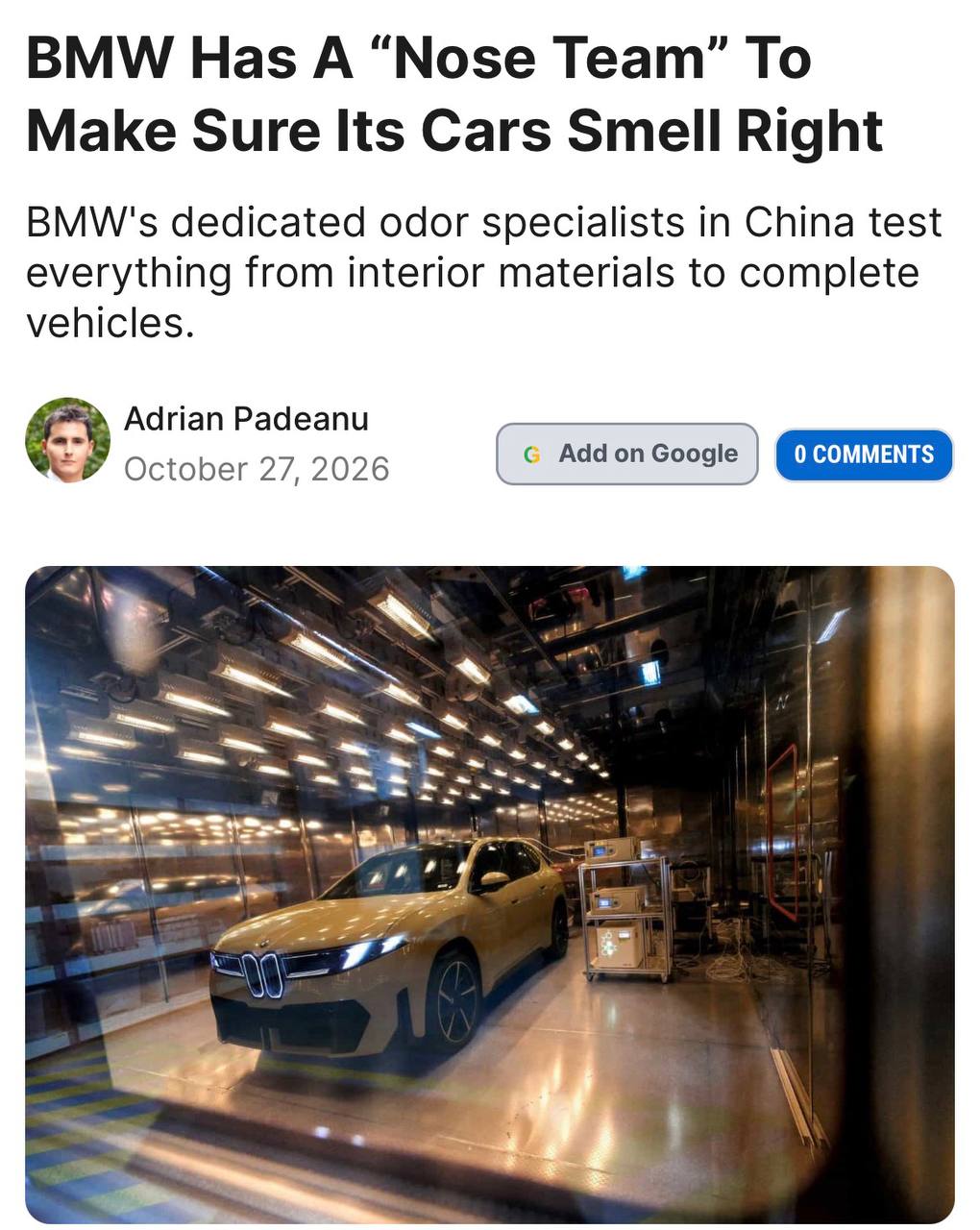 В BMW есть люди, которым платят за то, что они нюхают машины .